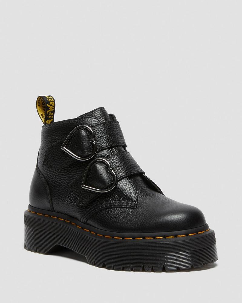 Dr Martens Devon Heart Læder Platform Støvler Dame Sort | DK 238OKI